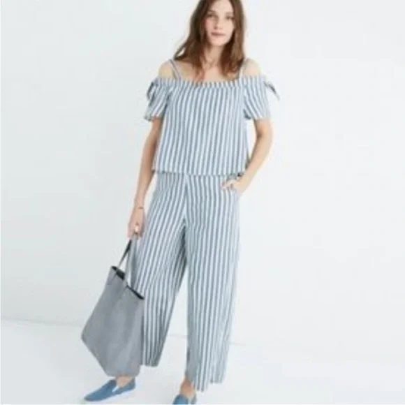 -Madewell Linen Blend Cold-shoulder Jumpsuit, Size L - Picture 4 of 10